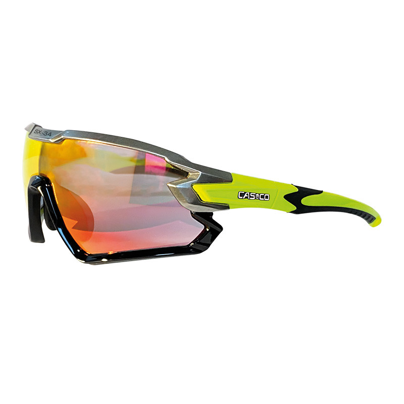 картинка Спортивные очки CASCO SX-34 CARBONIC черная с неоново-желтым оправа, зеркально-красный светофильтр от магазина Одежда+